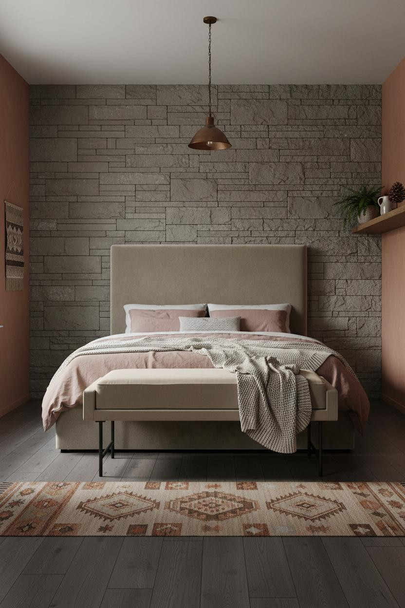 Cozy Country Bedroom Stone Wall