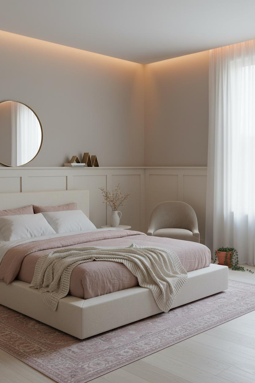 Cozy Girly Bedroom Pink Wainscoting