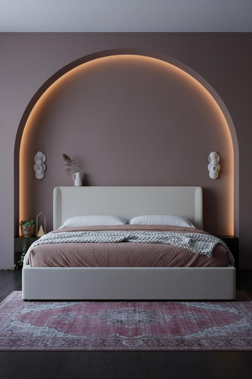 Cozy Girly Bedroom Plum Walls Pink Linens