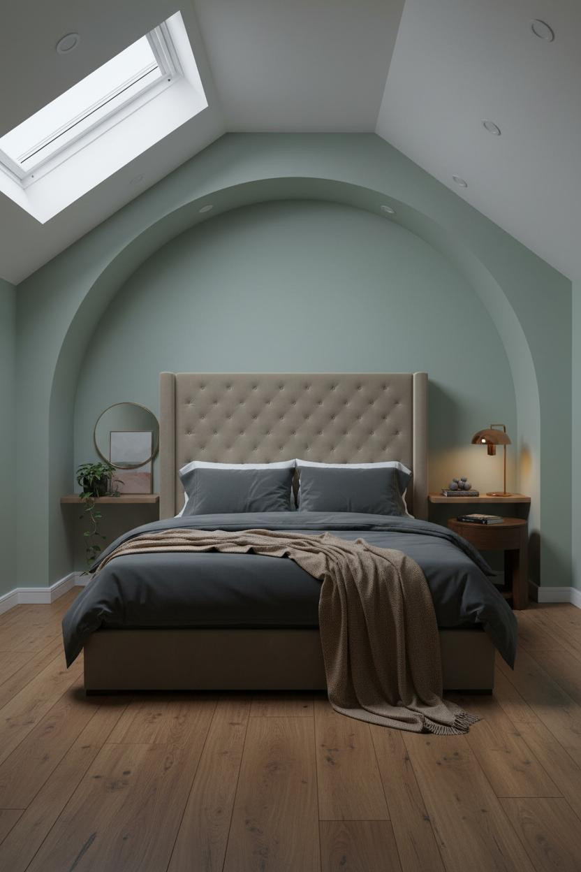 Cozy Green Attic Bedroom Arch Niche