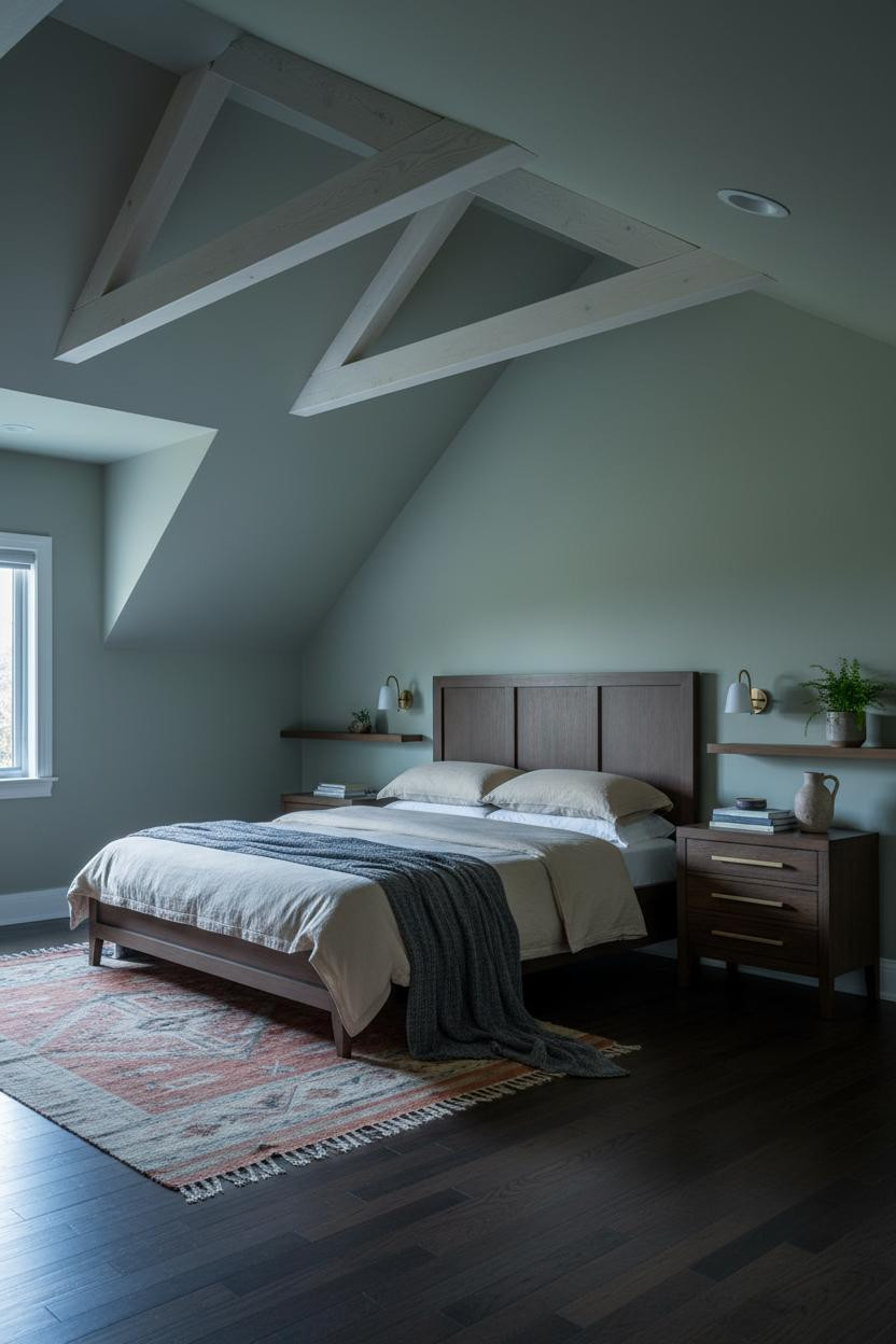 Cozy Green Attic Bedroom Eucalyptus Walls