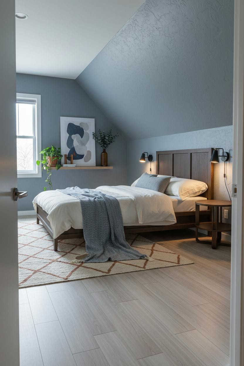 Cozy Green Attic Bedroom Sage Walls