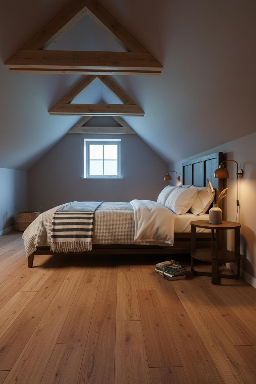 Cozy Green Attic Bedroom Warm Timber