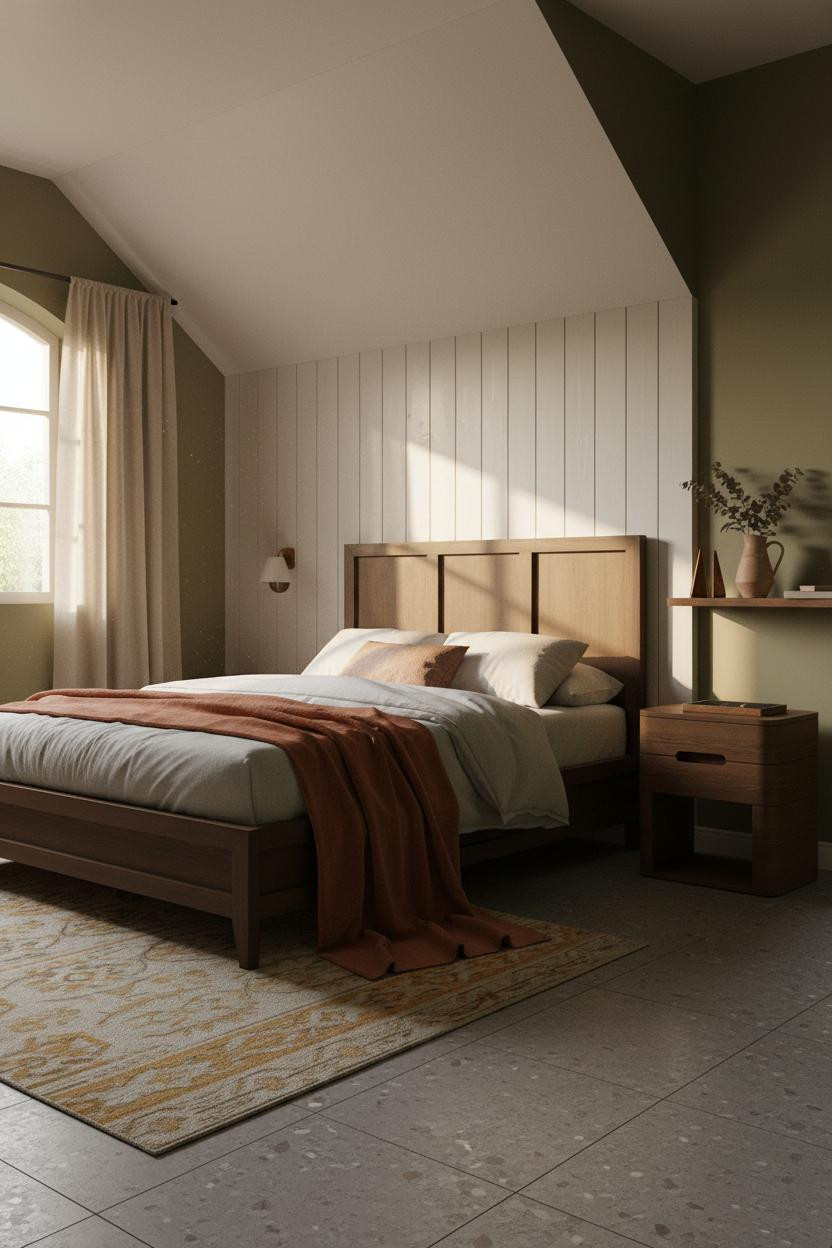 Cozy Green Bedroom Attic Warm Light