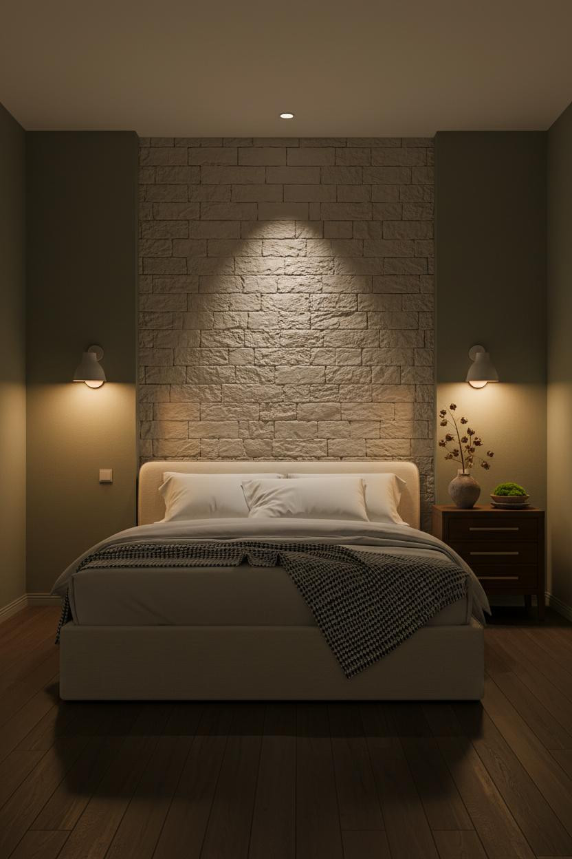 Cozy Japanese Bedroom Stone Accent Wall