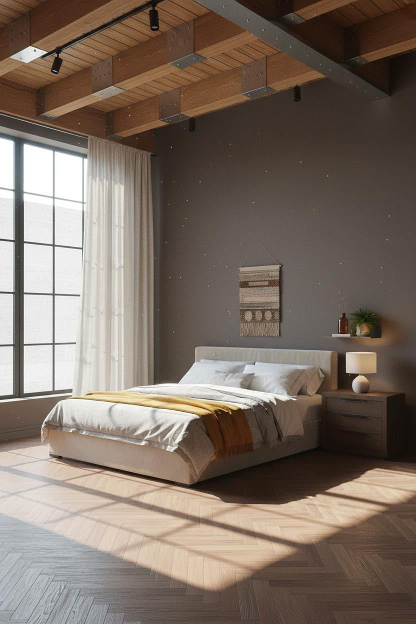Cozy Loft Bedroom Industrial Windows
