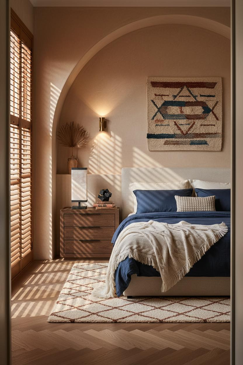 Cozy Mens Bedroom Mediterranean Arch Niche