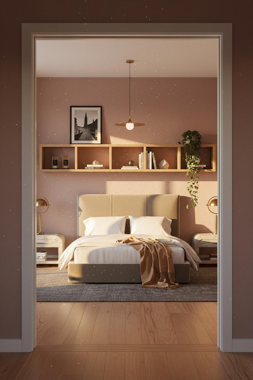 Cozy Mens Bedroom Oak Shelving Coastal