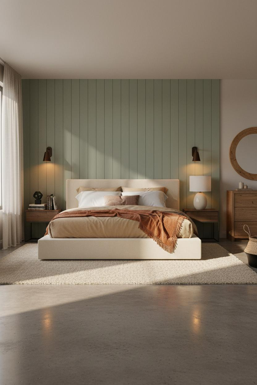 Cozy Mens Bedroom Sage Shiplap Farmhouse