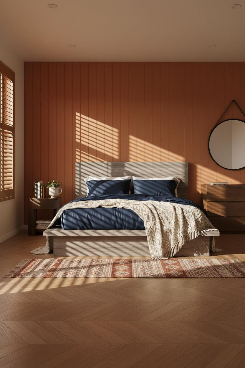 Cozy Mens Bedroom Terracotta Shiplap Industrial