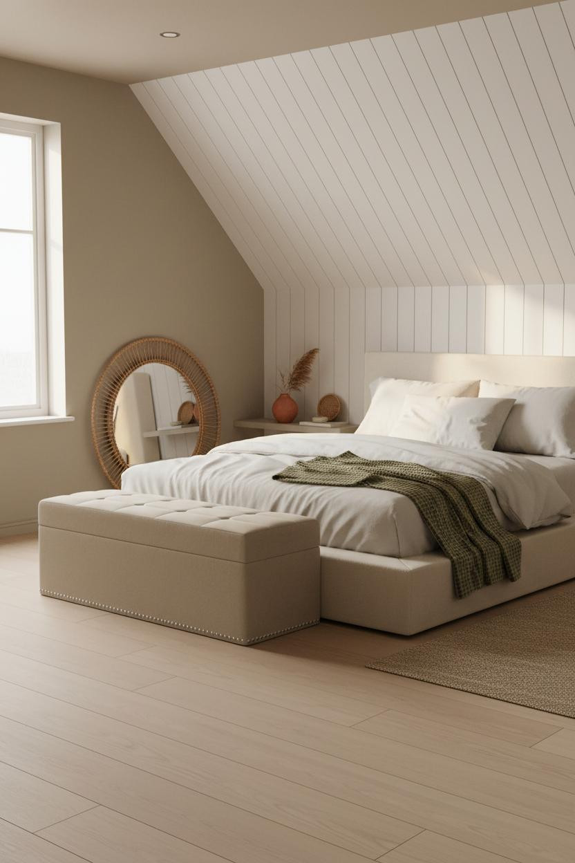 Cozy Neutral Attic Bedroom Japandi
