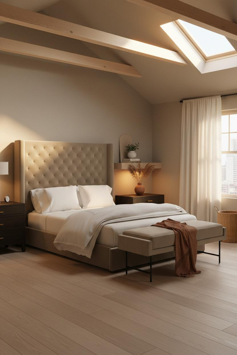 Cozy Neutral Attic Bedroom Skylight