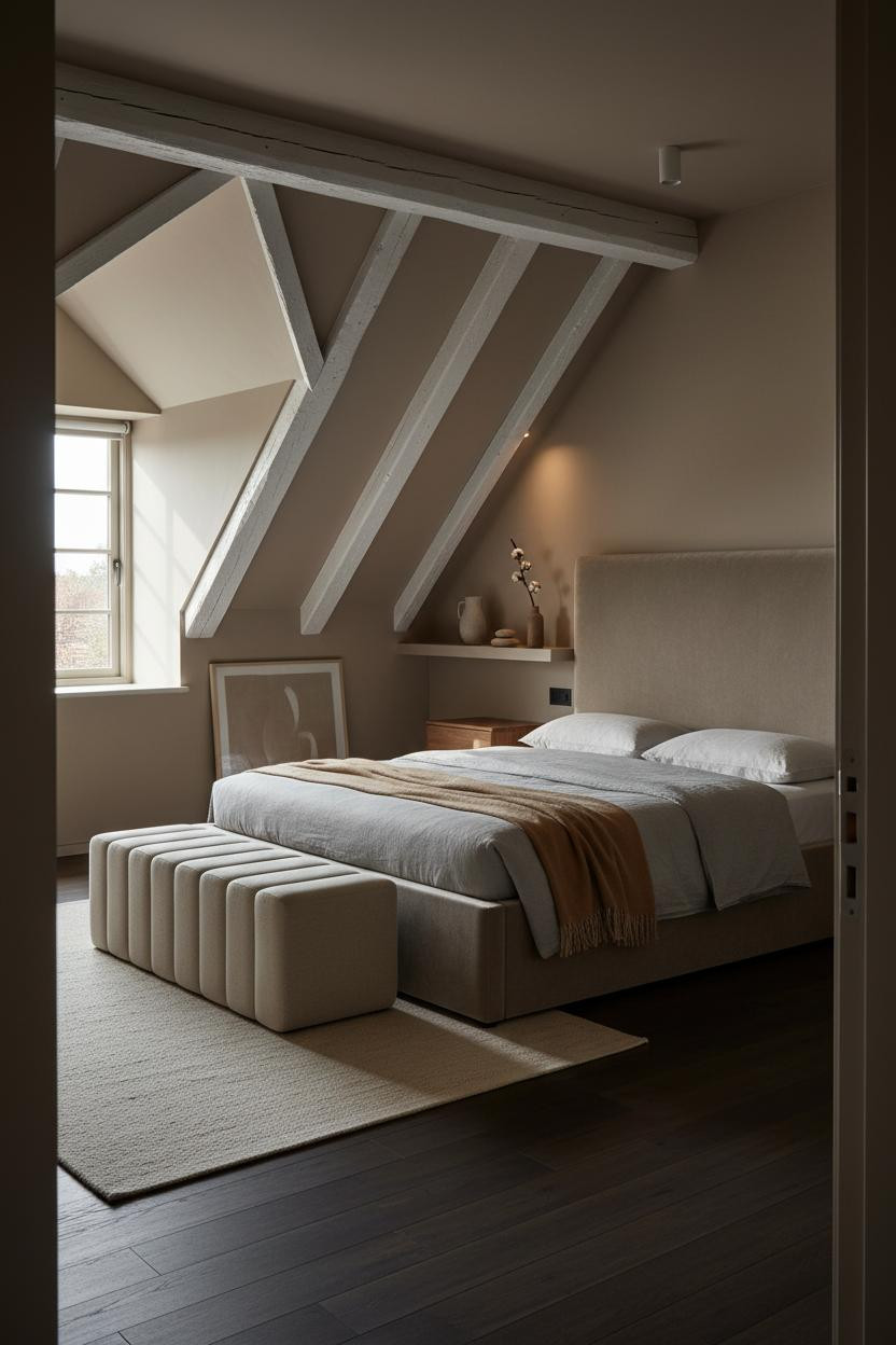 Cozy Neutral Attic Bedroom Warm Light