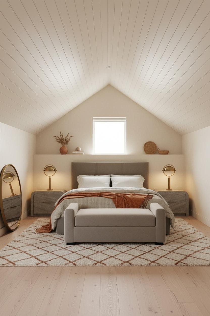 Cozy Neutral Attic Bedroom White Shiplap