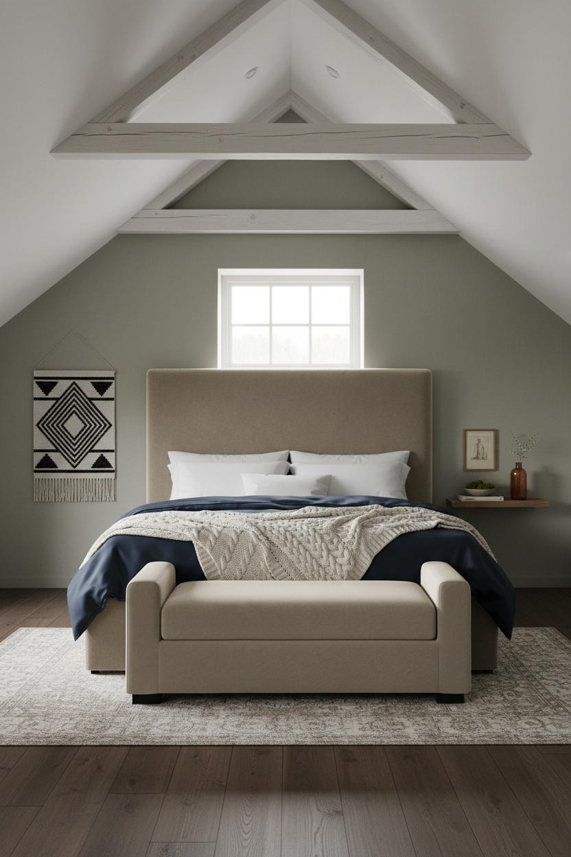Cozy Neutral Attic Bedroom Whitewashed Timber