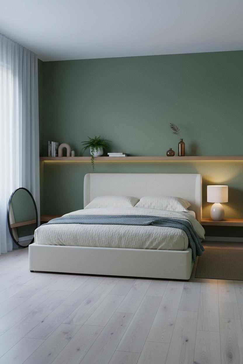 Cozy Small Bedroom Floating Shelf Design