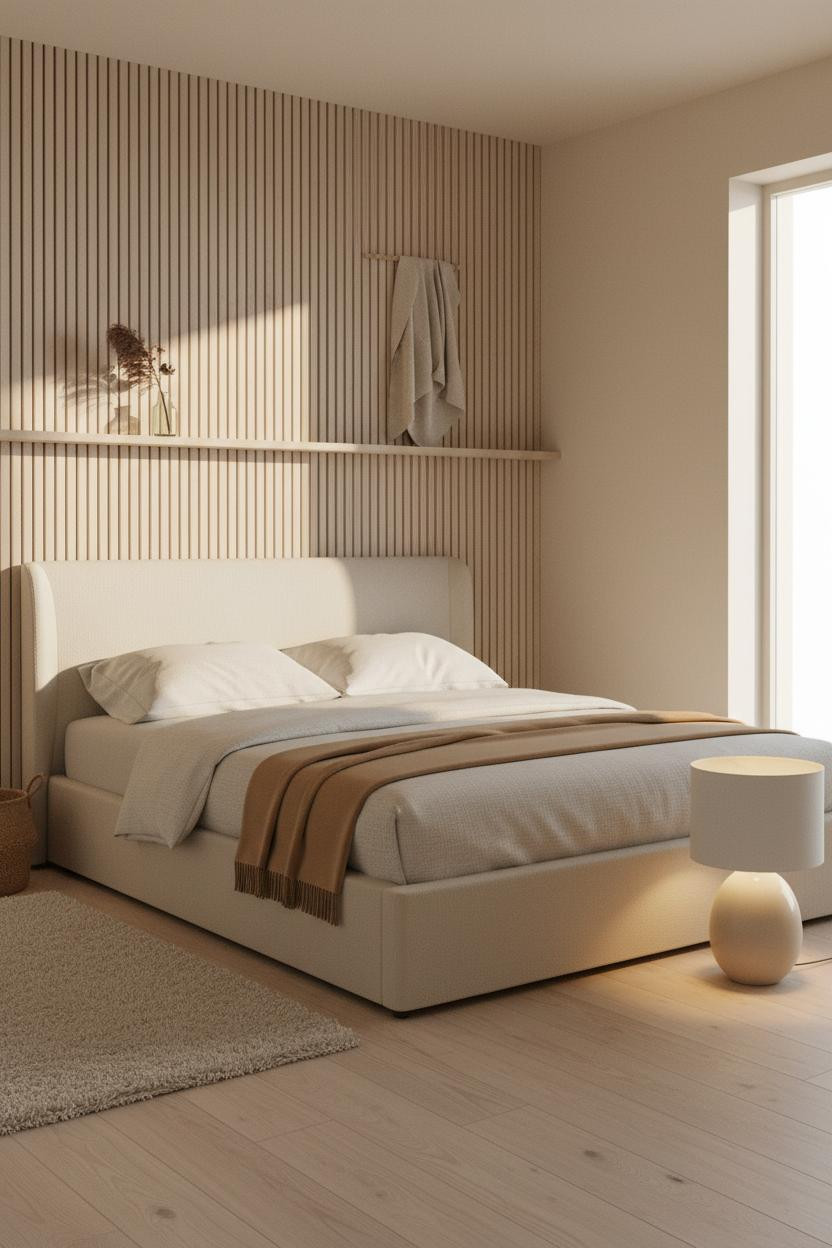 Cozy Small Bedroom Japandi Wood Slats