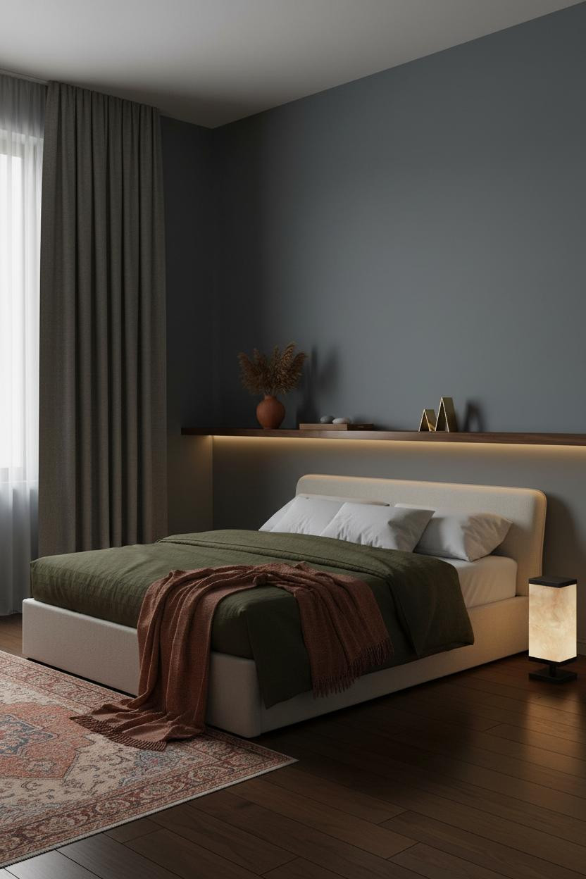 Cozy Small Bedroom Warm Amber Lighting