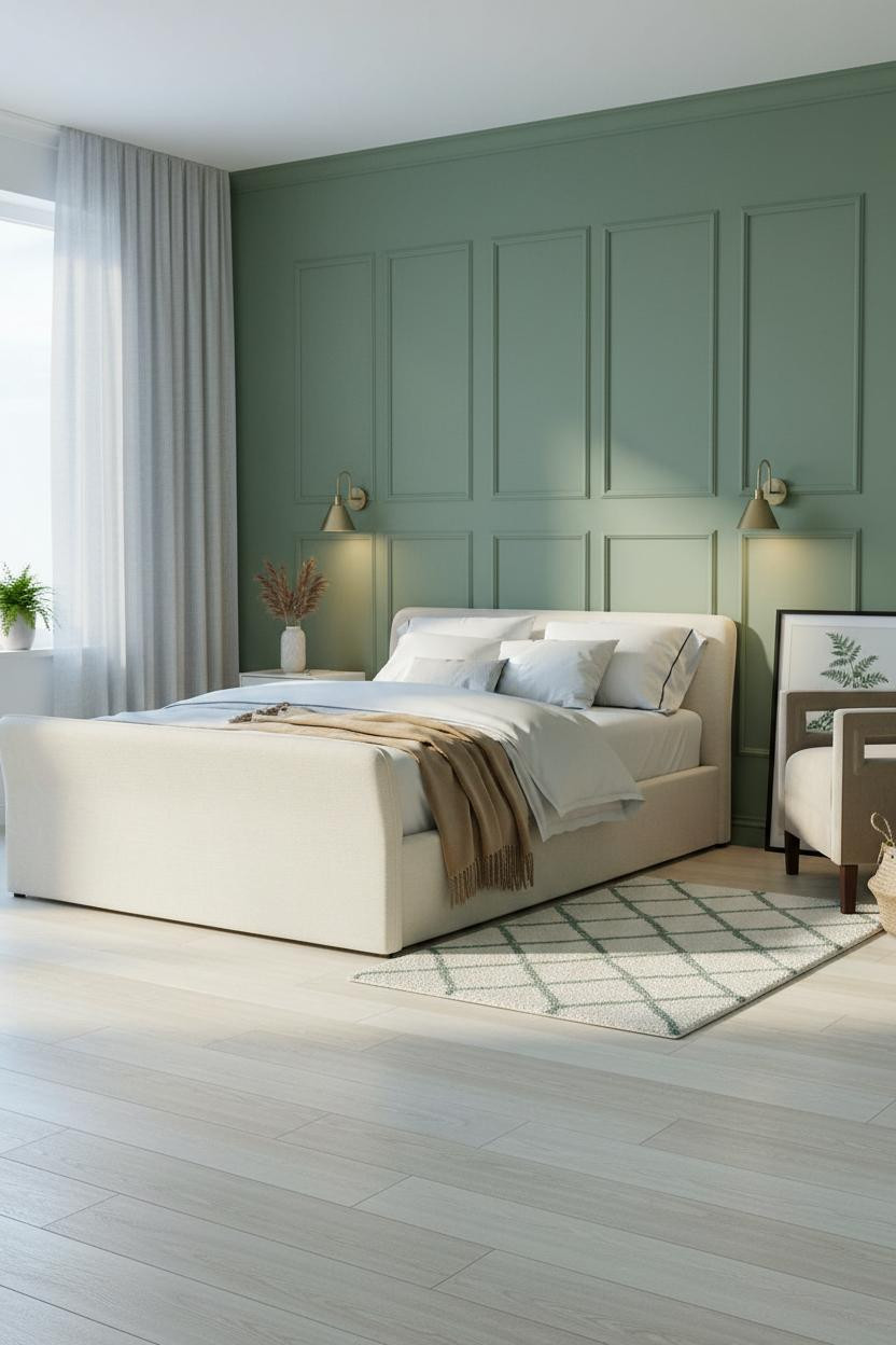 Cozy Teen Bedroom Moss Green Paneled Wall