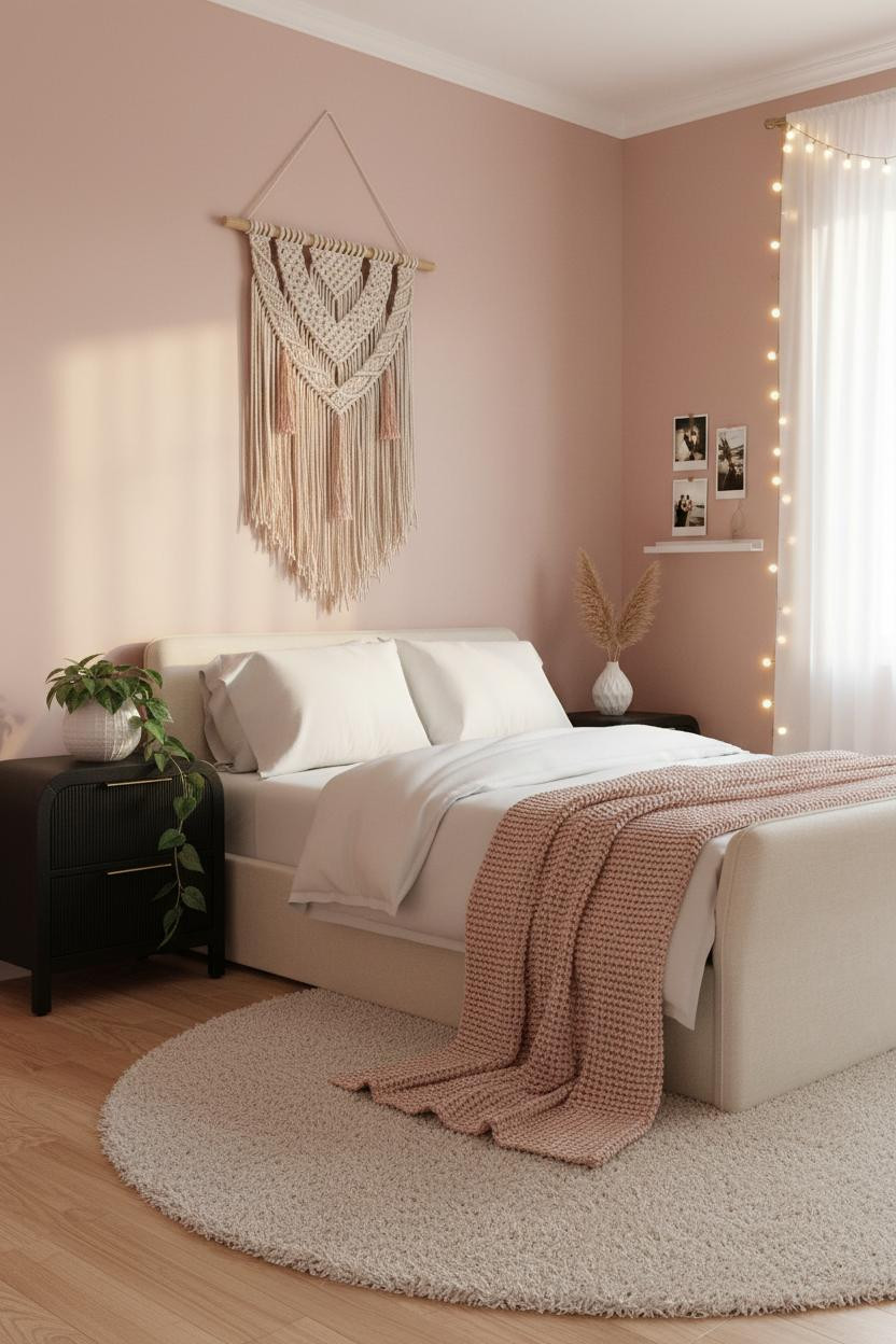 Bright, airy teen bedroom with soft natural light, neutral bedding on wooden frame bed, wooden nightstand, cream walls, and minimalist decor creating a calm, cozy aesthetic space.