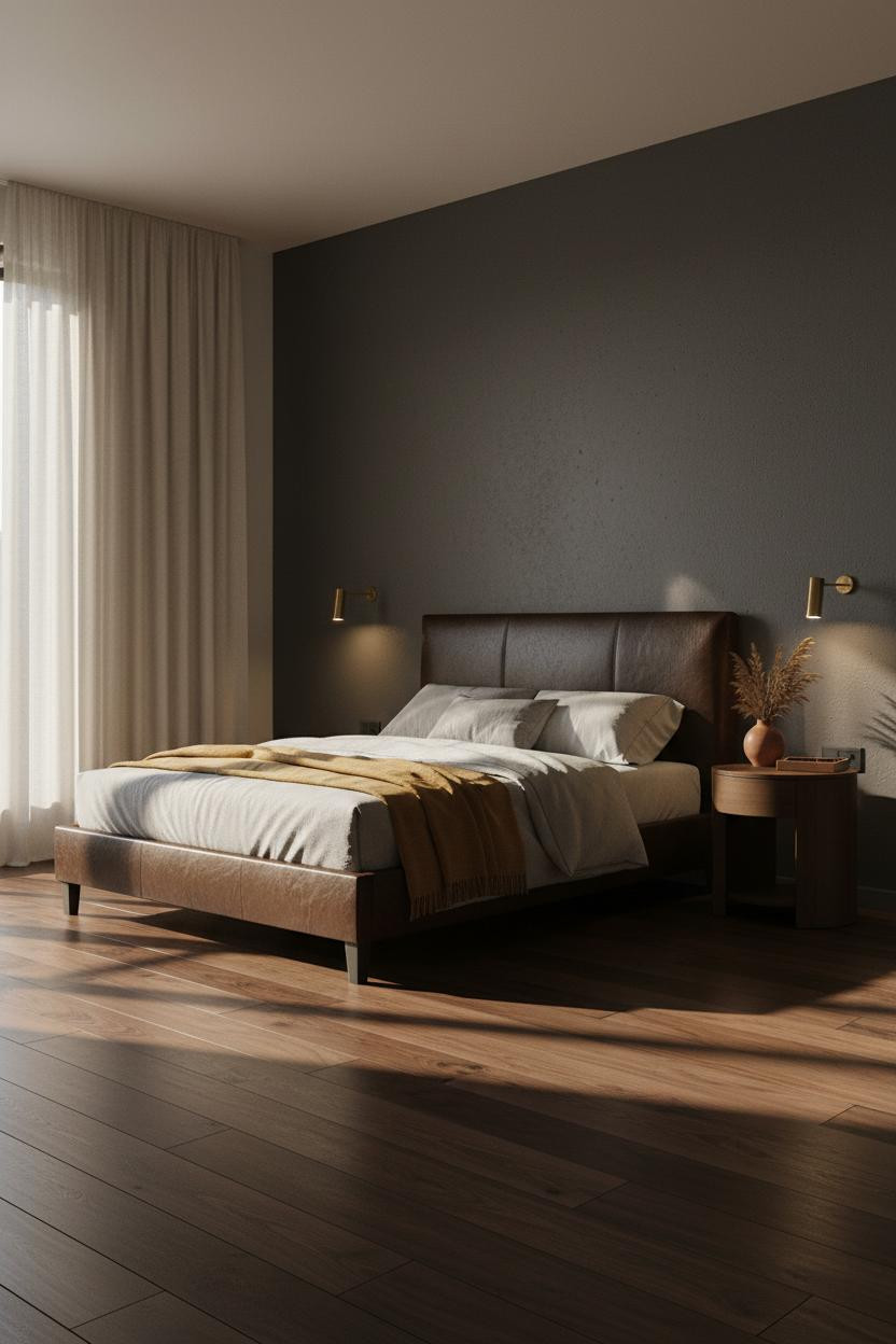 Dark Bedframe Bedroom Charcoal Accent Wall