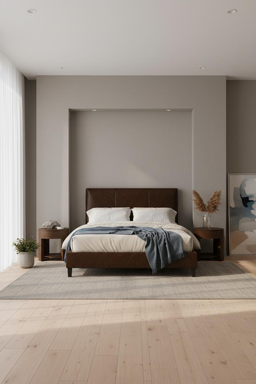 Dark Bedframe Bedroom Ideas Coastal Modern