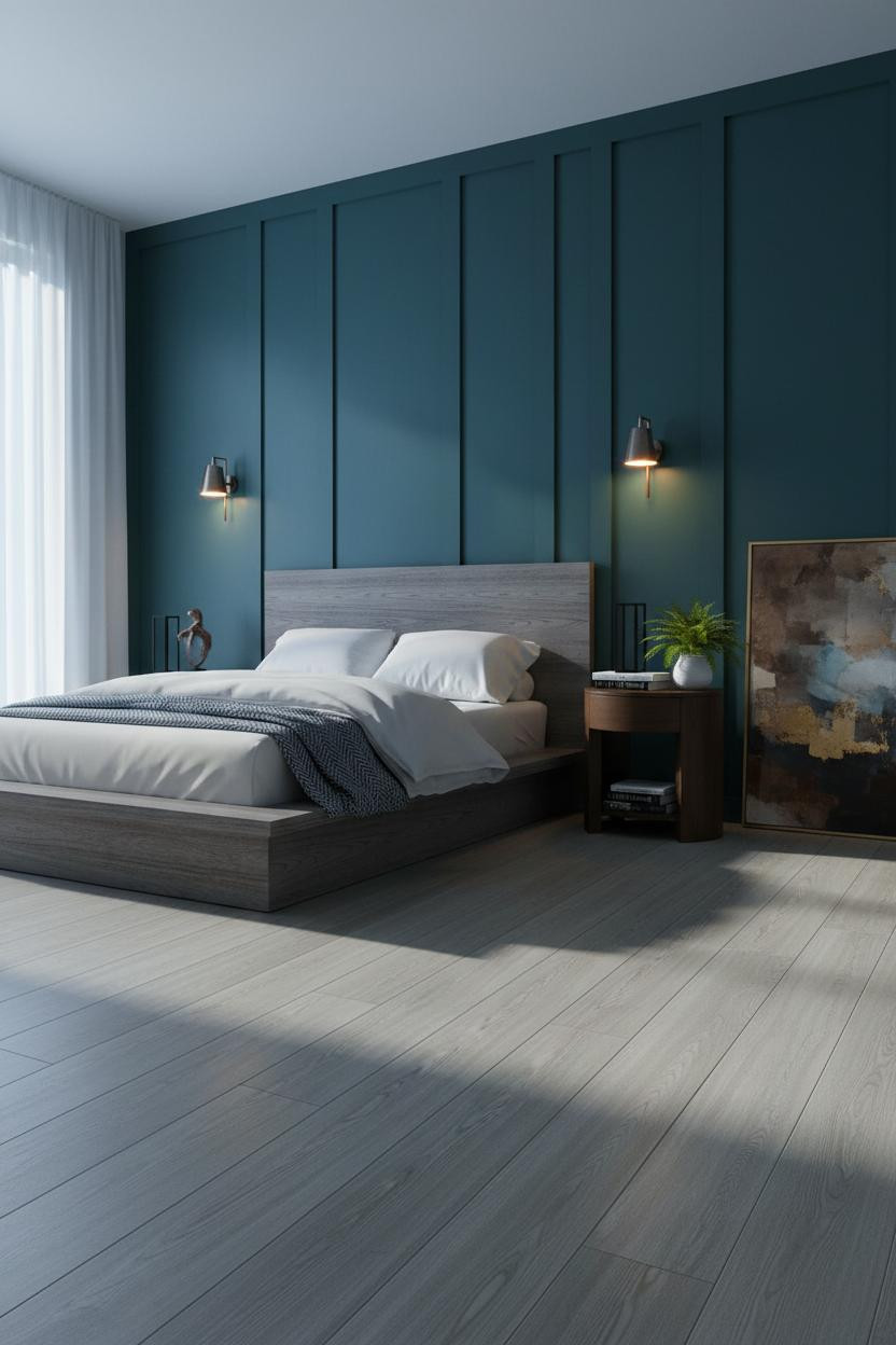 Dark Bedframe Bedroom Teal Accent Wall