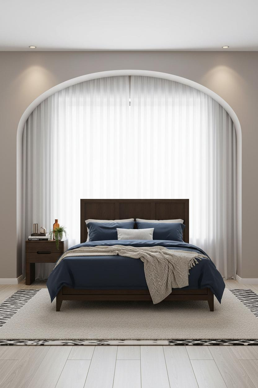 Dark Brown Bed Frame Coastal Modern Bedroom