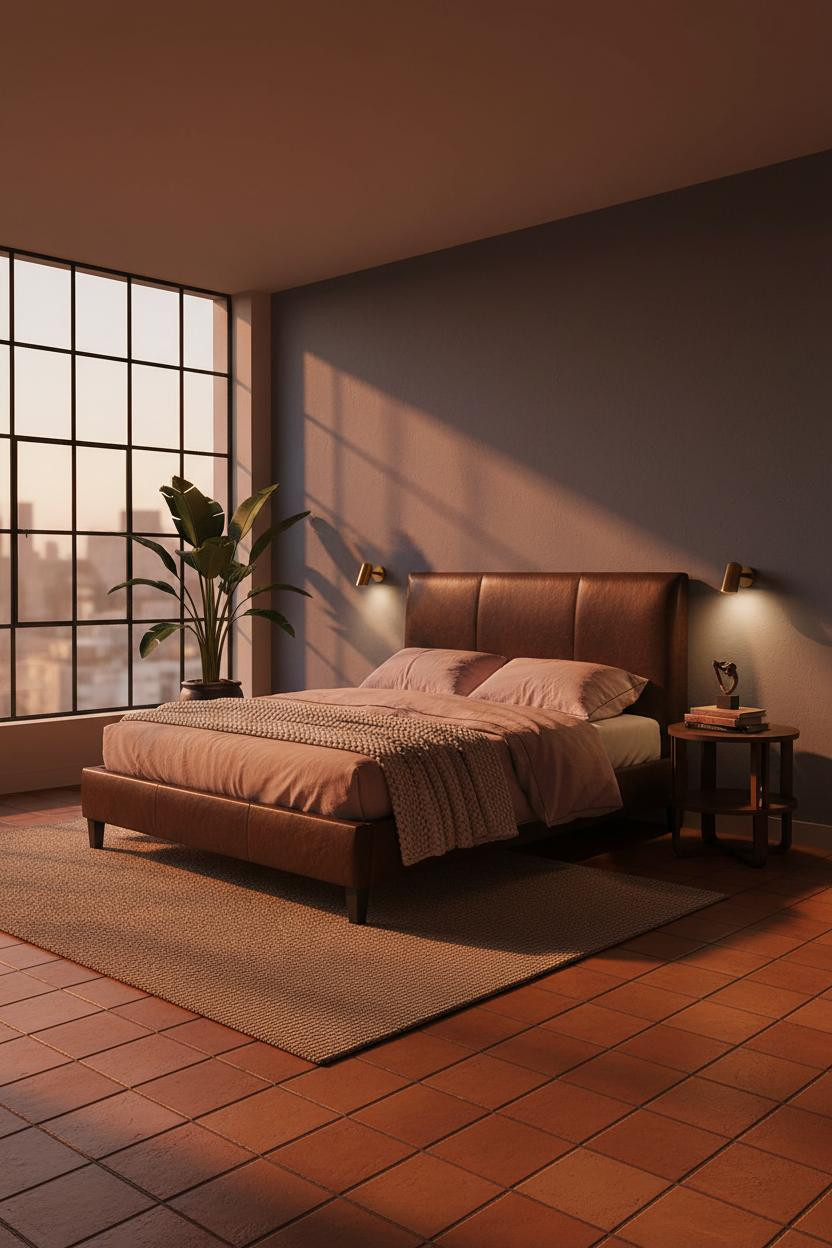 Dark Brown Leather Bed Frame Bedroom