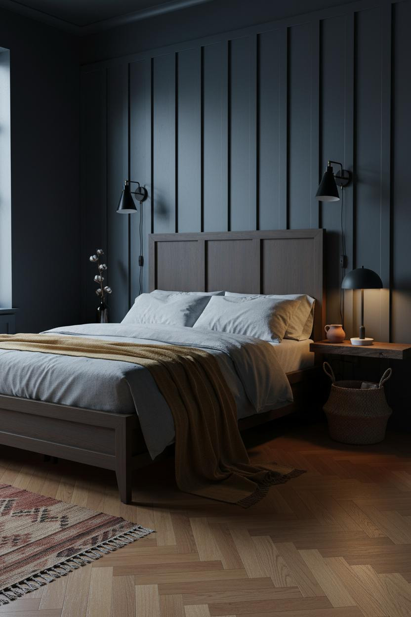 Dark Cozy Bedroom Charcoal Accent Wall