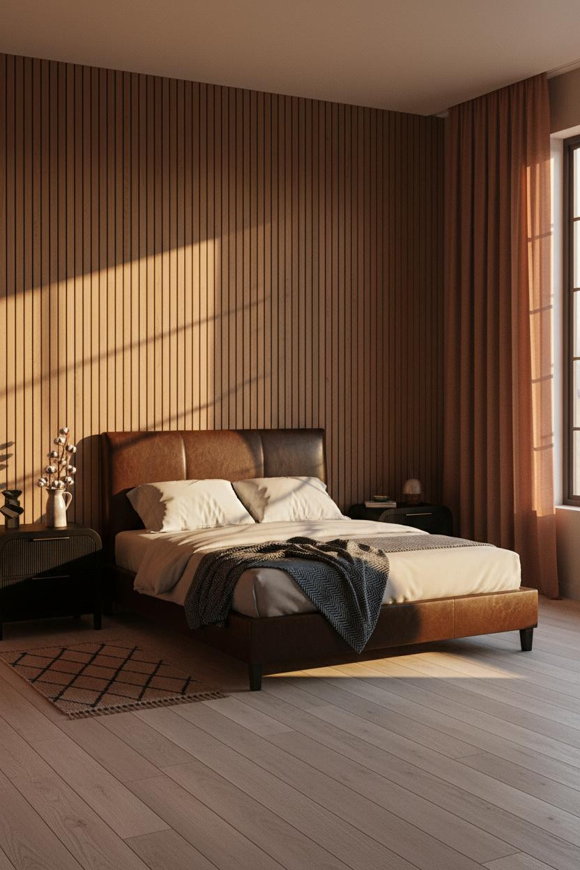 Dark Cozy Bedroom Oak Paneling Sunset