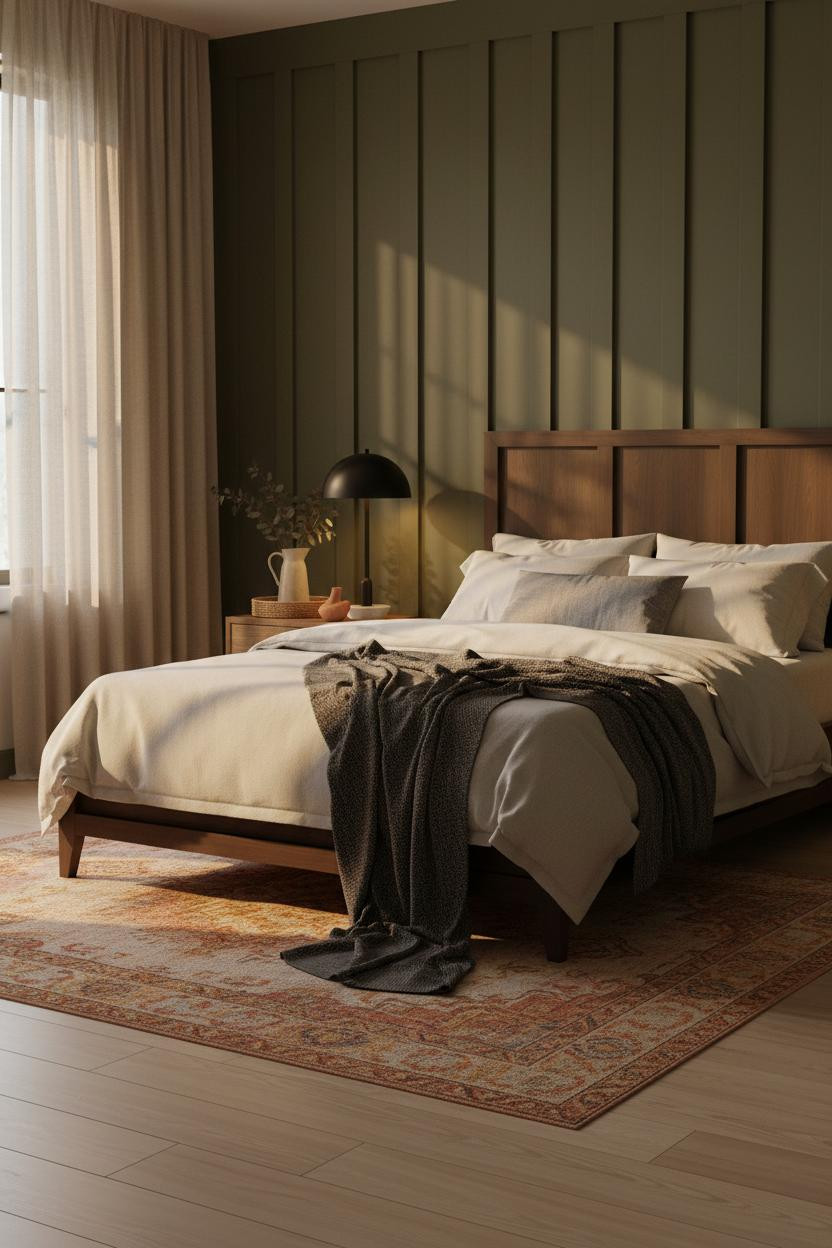 Dark Cozy Bedroom Olive Batten Brass