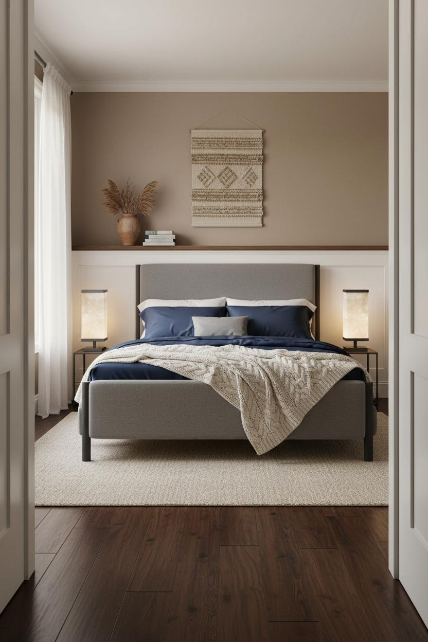 Dark Gray Bed Frame Bedroom Wainscoting
