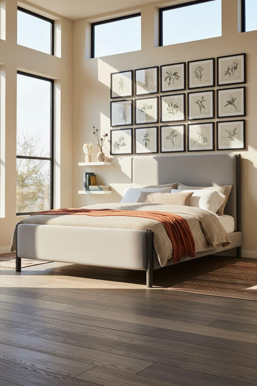 Dark Gray Bed Frame Bedroom Gallery Wall