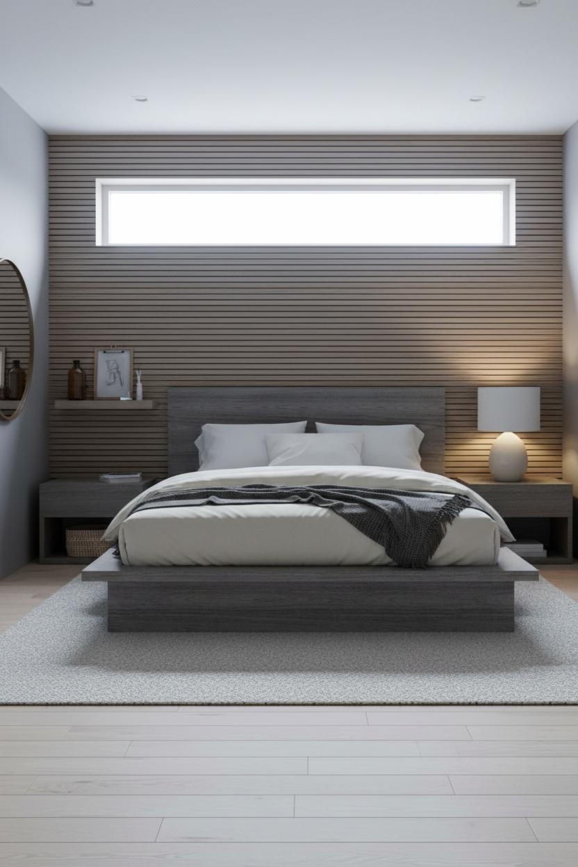 Dark Grey Bed Frame Bedroom Wood Slat