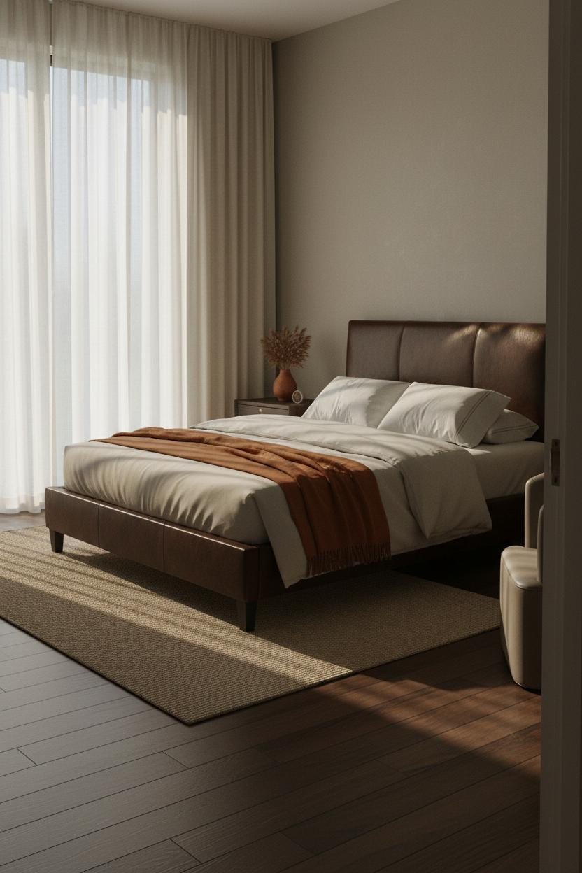 Dark Grey Bed Frame Japandi Bedroom