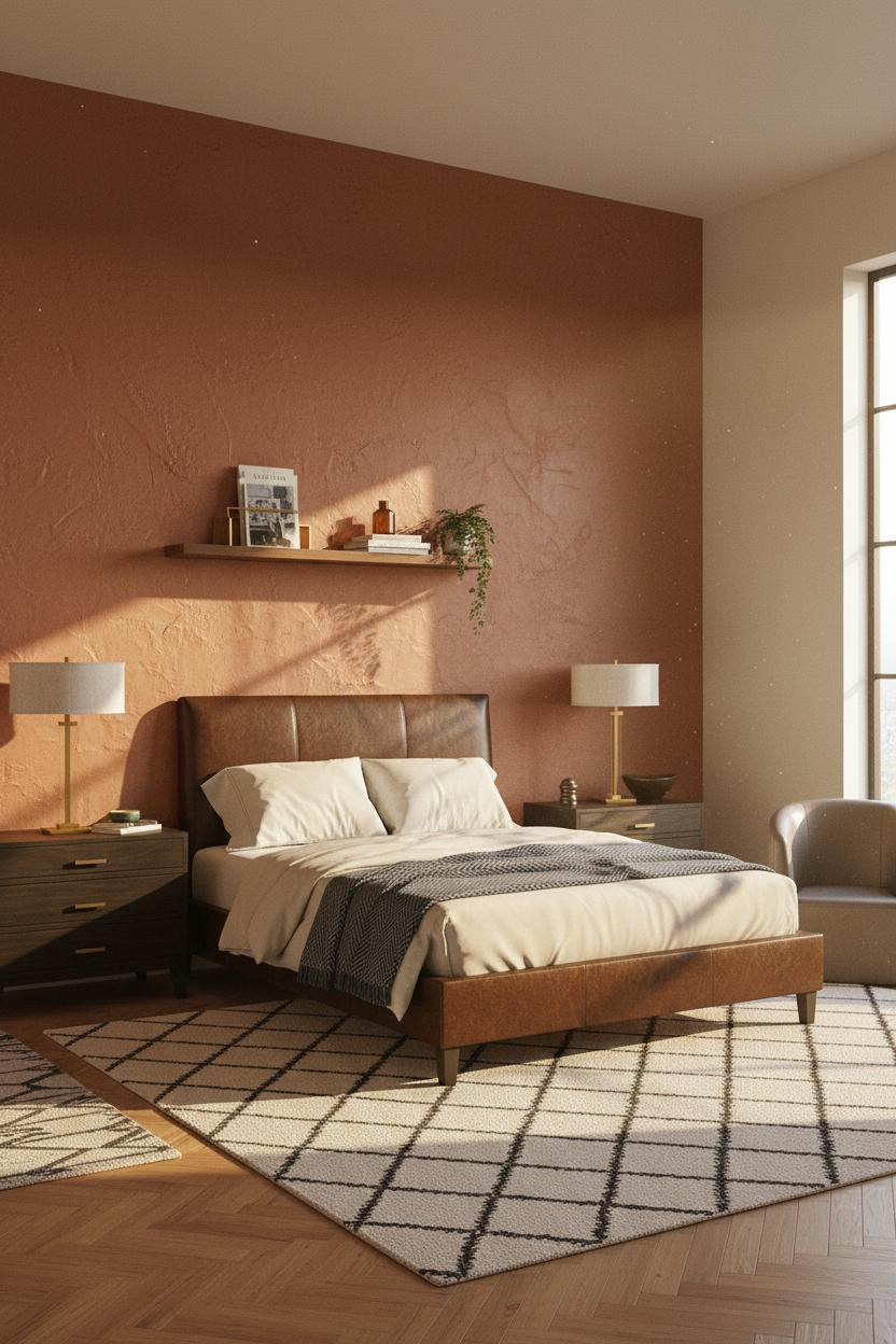 Dark Grey Bed Frame Terracotta Bedroom