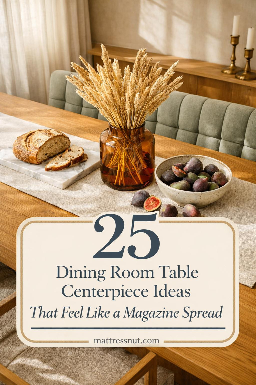 Elegant dining table featuring a floral arrangement with candles, neutral linens, and seasonal decorative accents