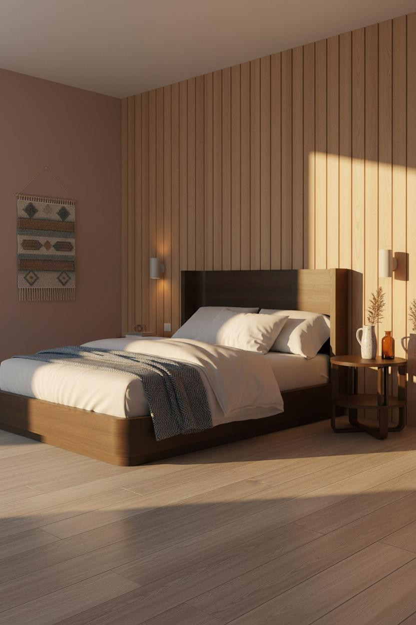 Double Bed Wood Frame Headboard Design