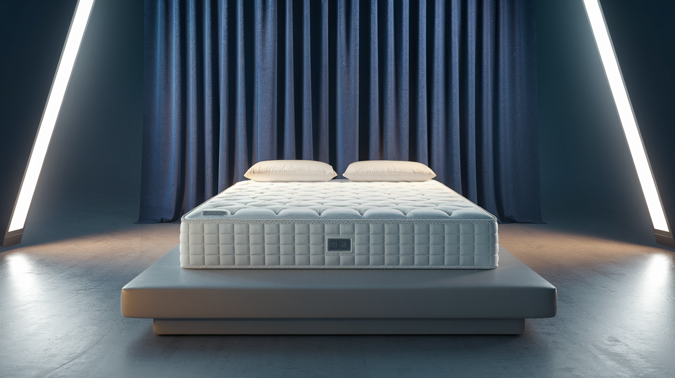 Premium mattress in bright studio setting with dramatic lighting