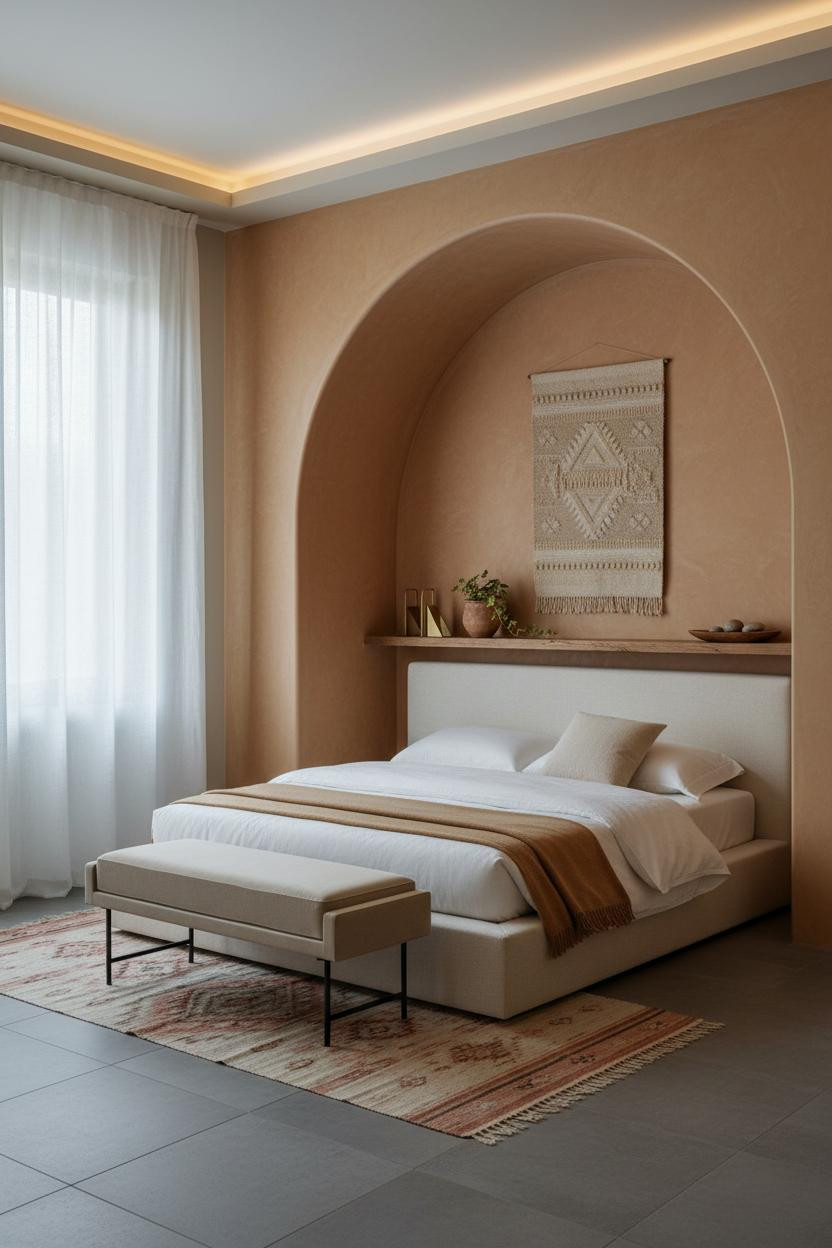Earth Tone Green Bedroom Arched Alcove