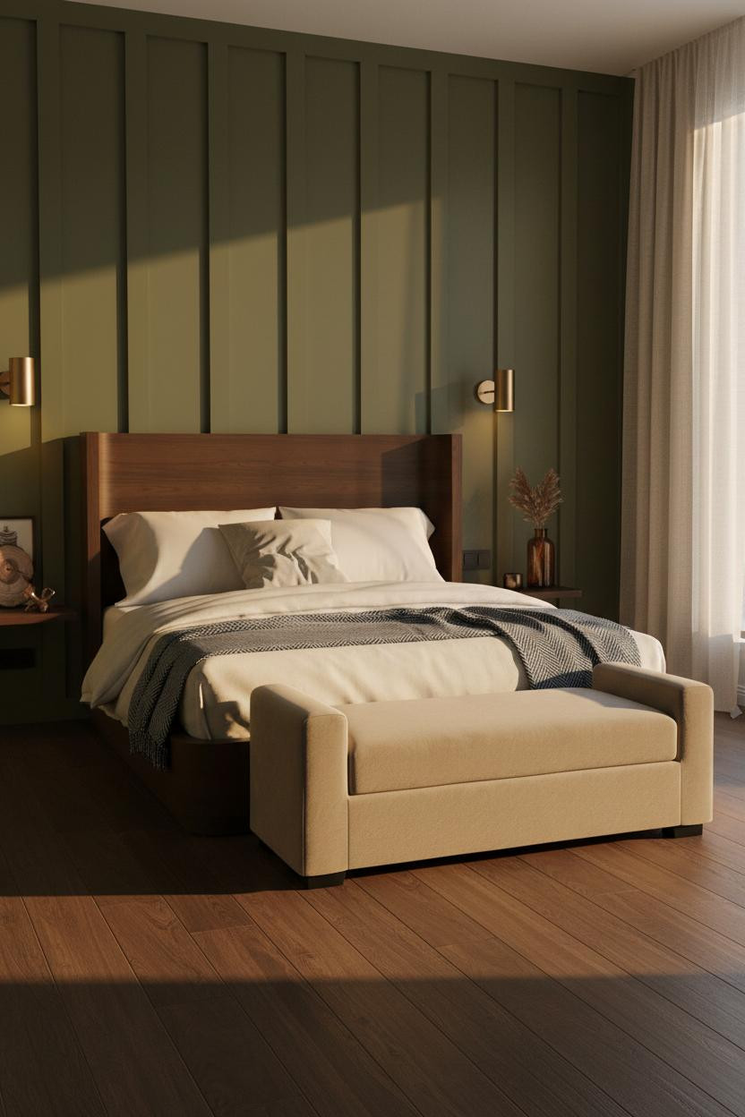 Earth Tone Green Bedroom Japandi Design