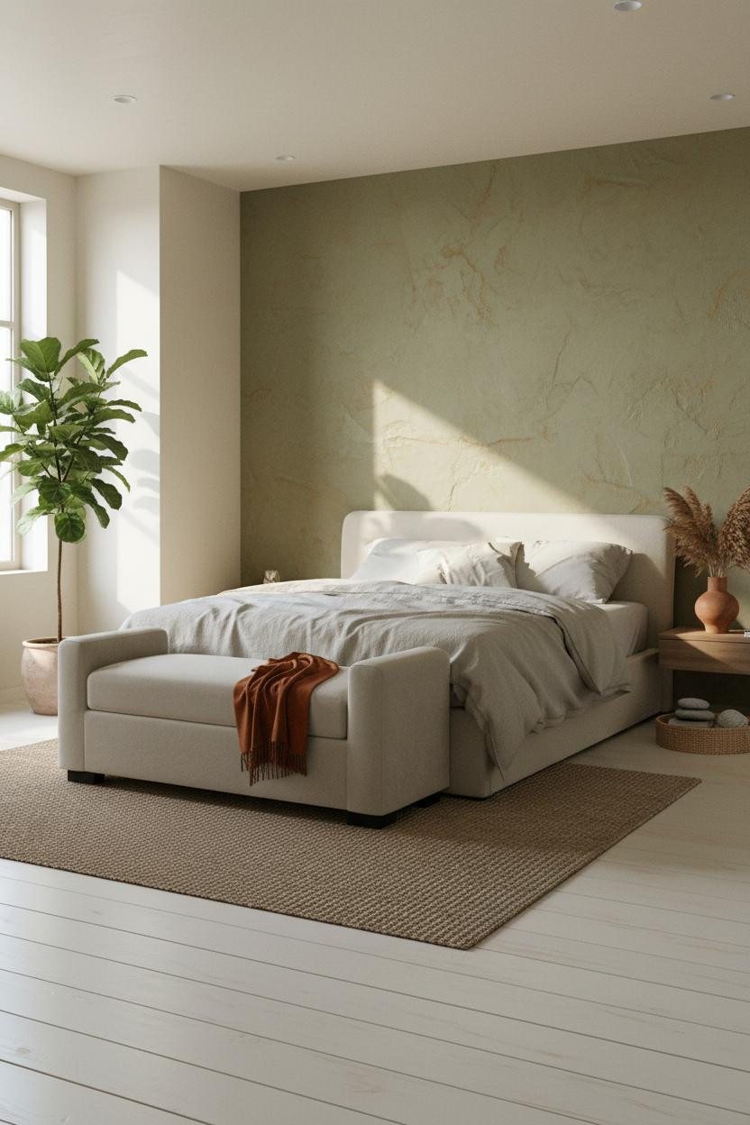 Earth Tone Green Bedroom Sage Plaster Morning Light