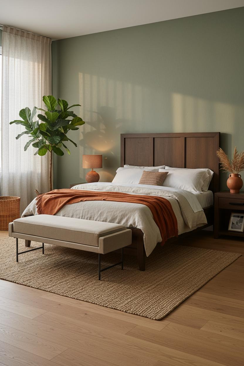 Earth Tone Green Bedroom Sage Walls Natural Light