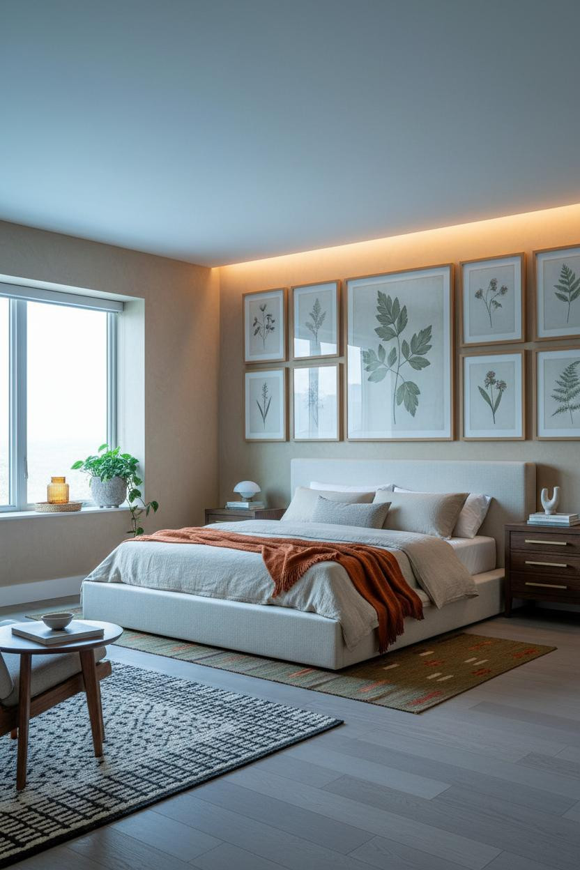 Earthy Bedroom Gallery Wall Warm Tones