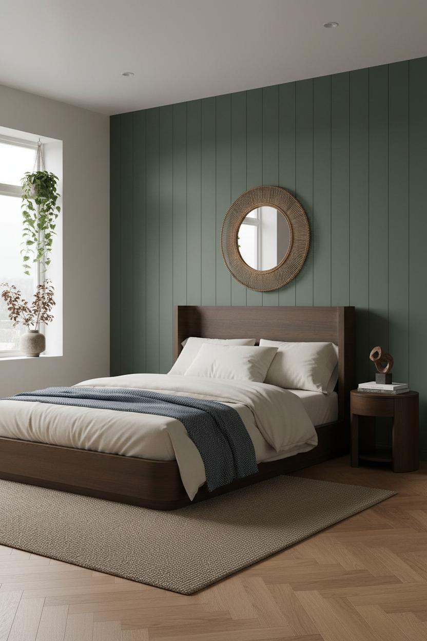 Earthy Bedroom Moss Green Oak Minimalist