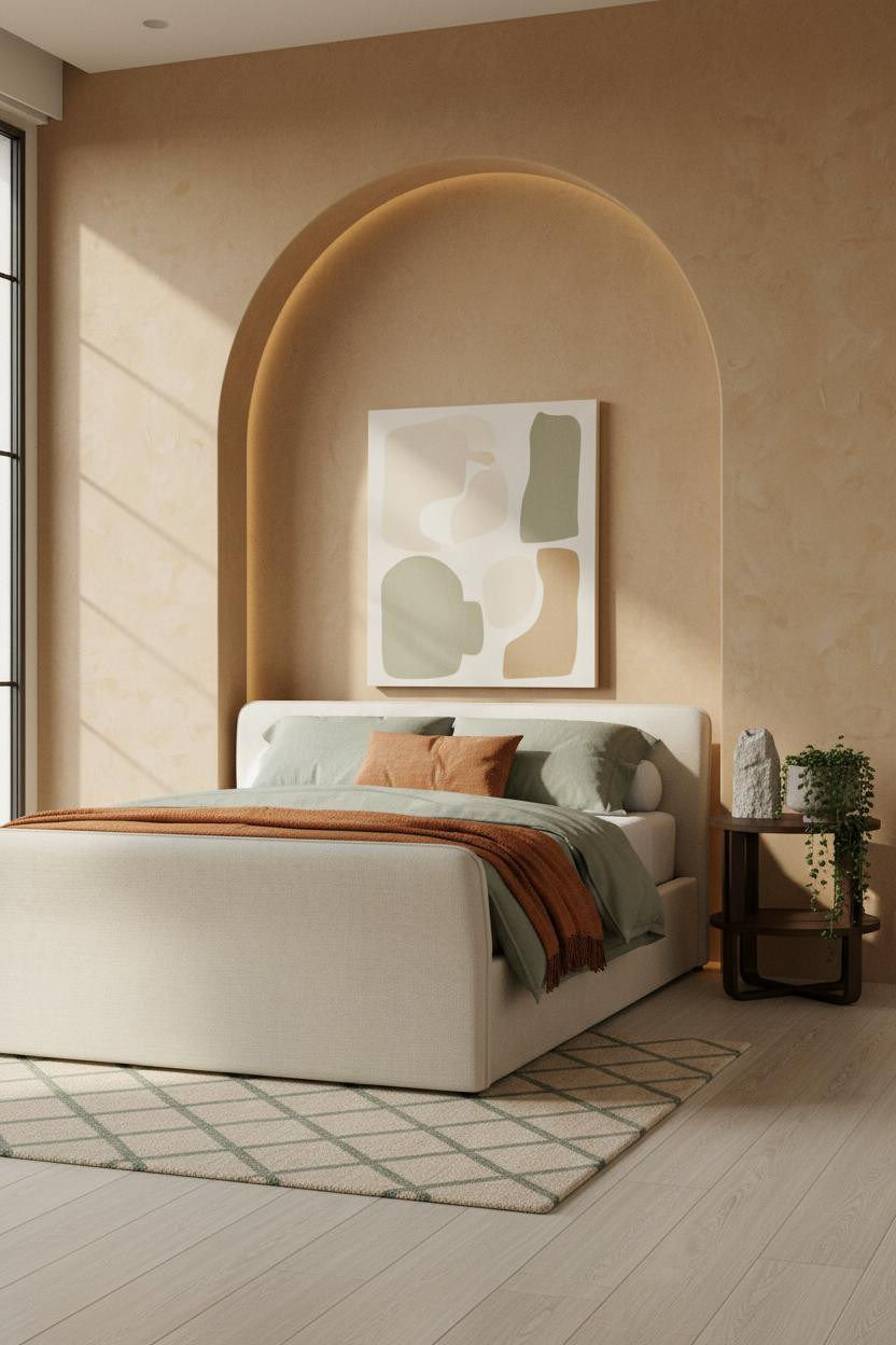 Earthy Bedroom Ochre Niche Sage Linen