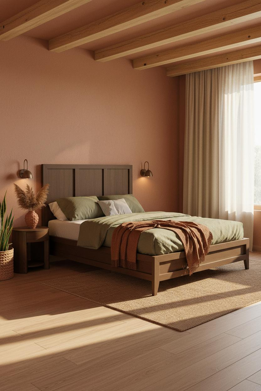 Earthy Bedroom Warm Tones Natural Wood