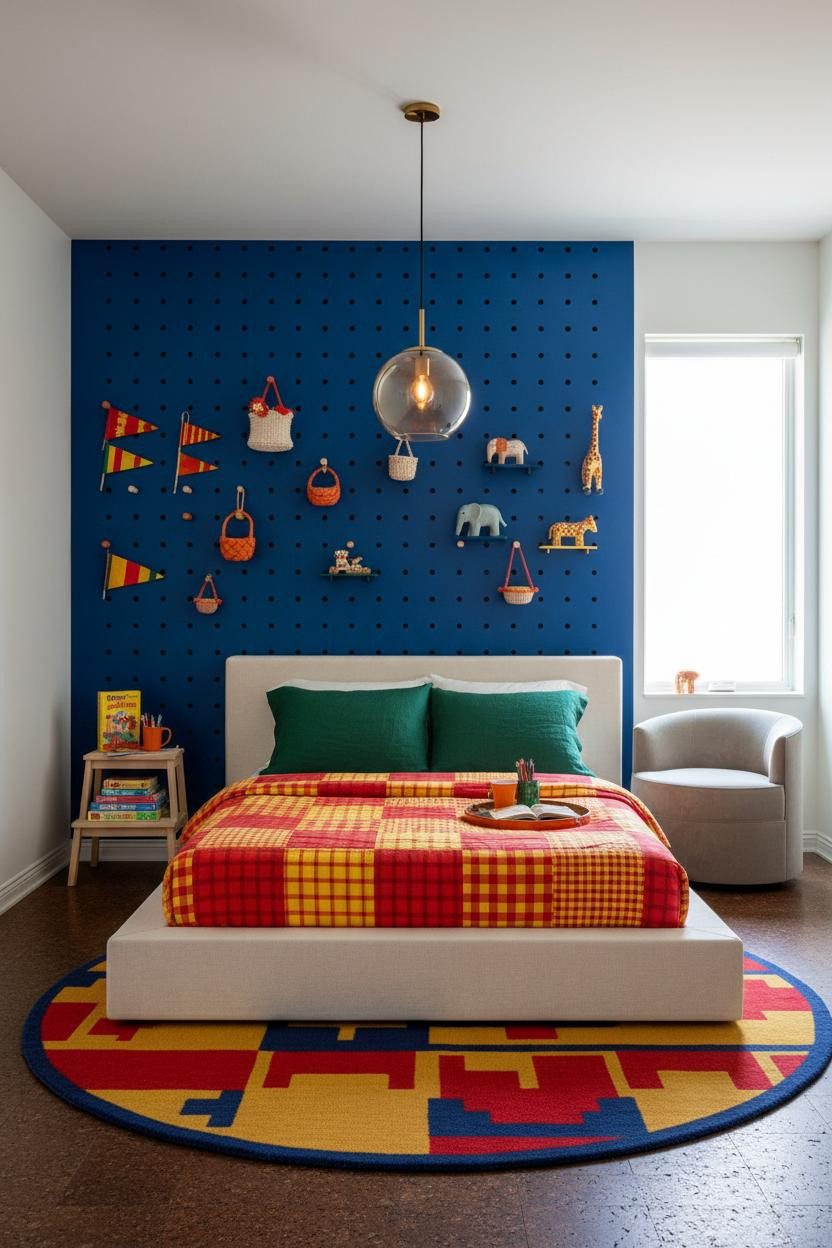 Eclectic Kids Room Cobalt Pegboard Maximalist
