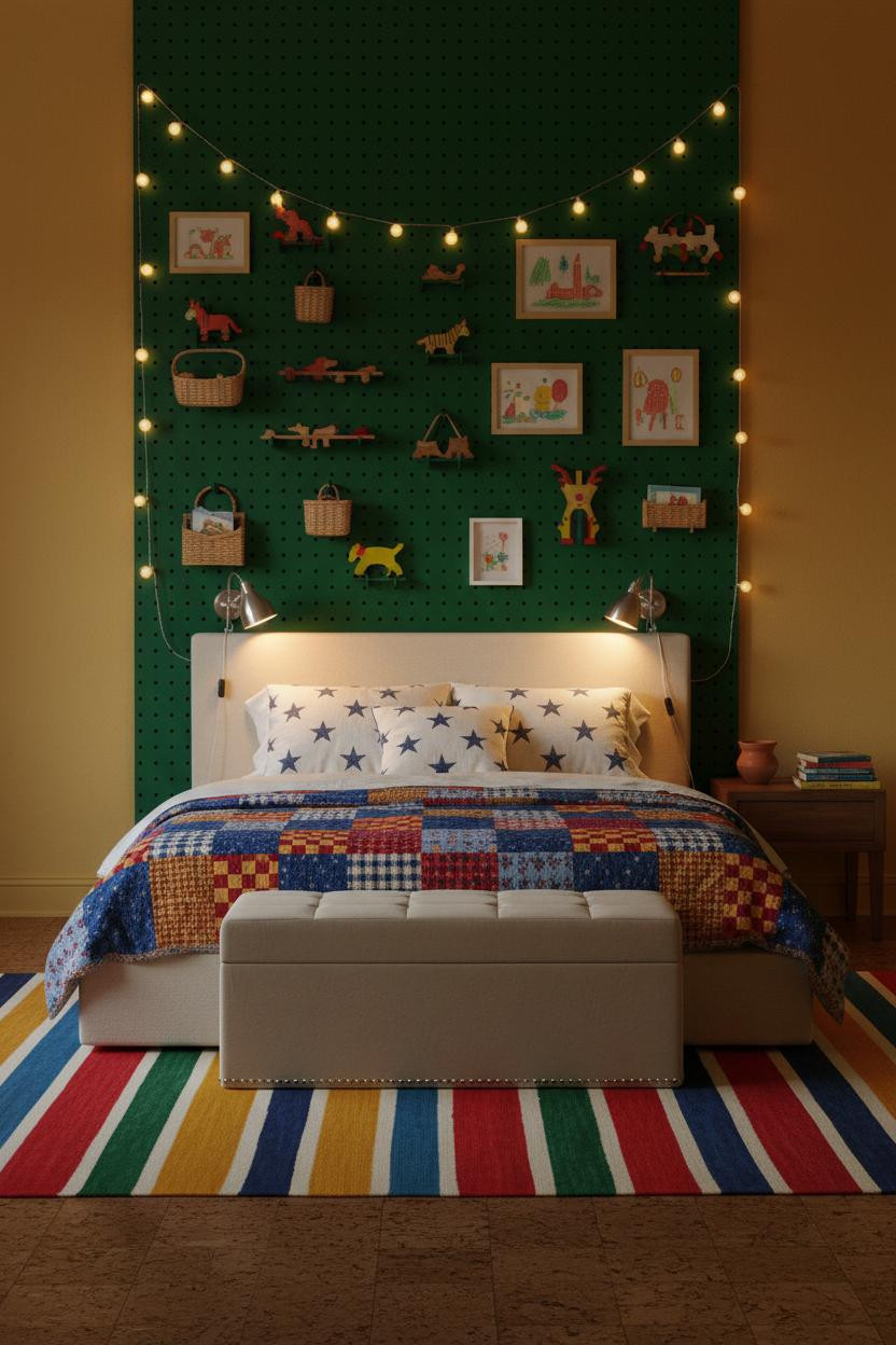 Eclectic Kids Room Forest Green Pegboard